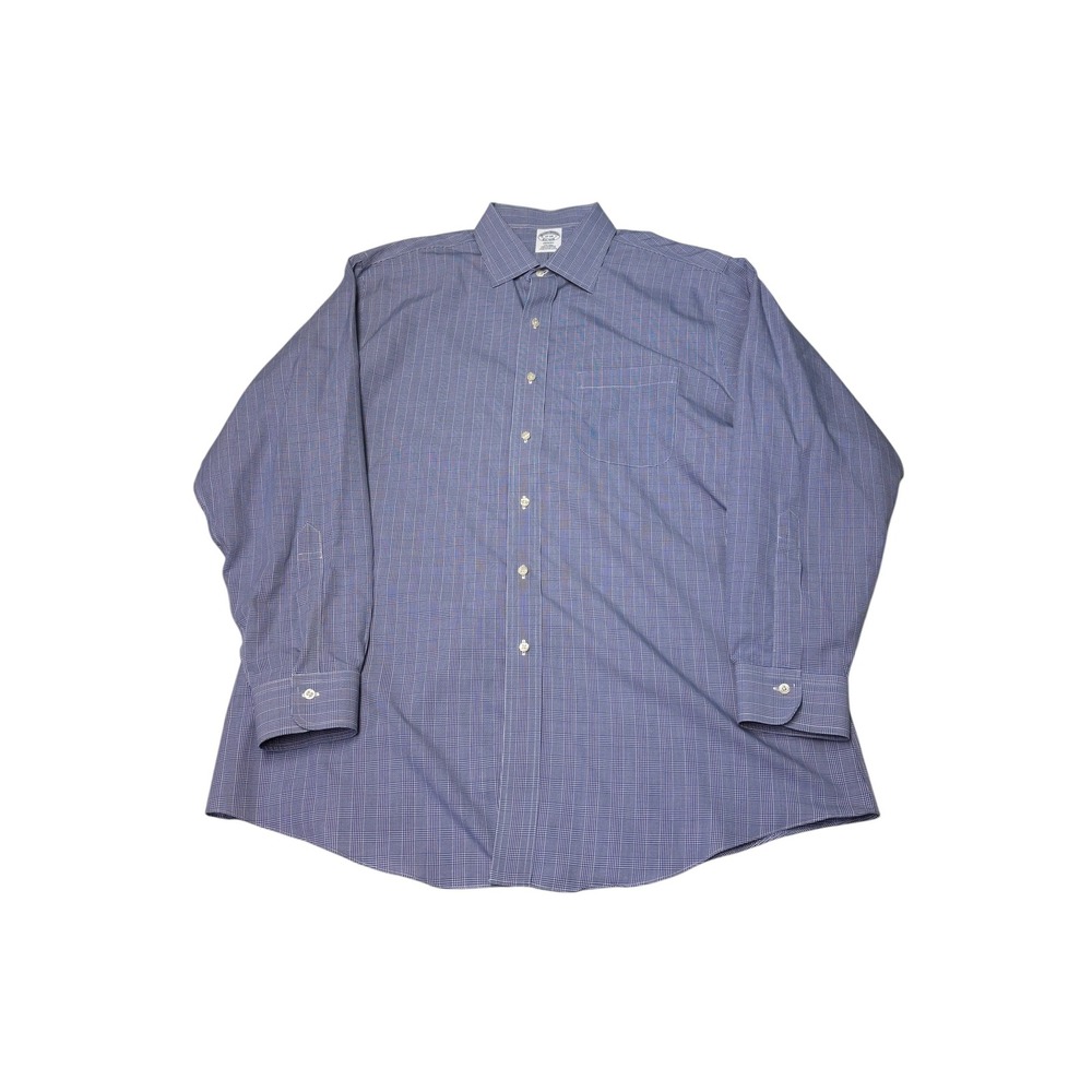 Brooks Brothers Regent Dress‎ Shirt Mens 17-34 Blue Micro Check Non-Iron Supima